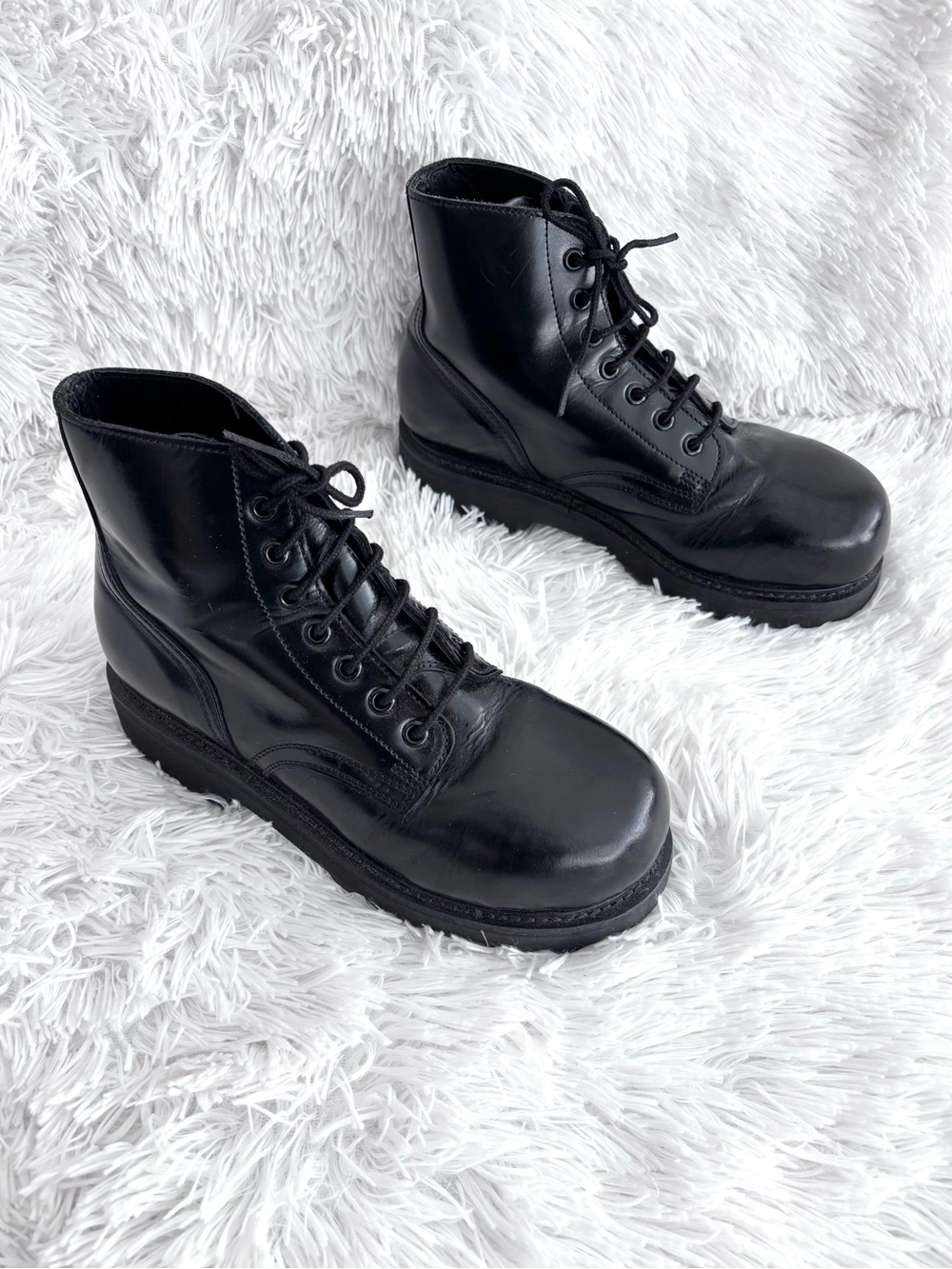 Black Leather Military Combat Lace Up Boots